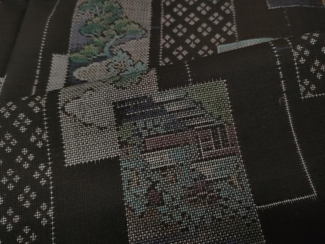 平和屋着物●本場大島紬 9マルキ 泥染め 短冊重ね風景草花文 くぼた謹製 証紙付き 正絹 逸品 未使用 CABH2513ut
