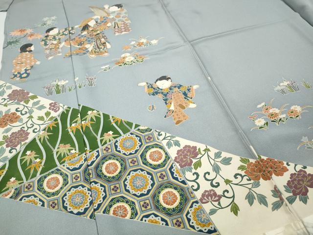 平和屋着物●訪問着 作家物 童子遊び 草花文 金彩 仮絵羽 正絹 逸品 未使用 CABH2527ut
