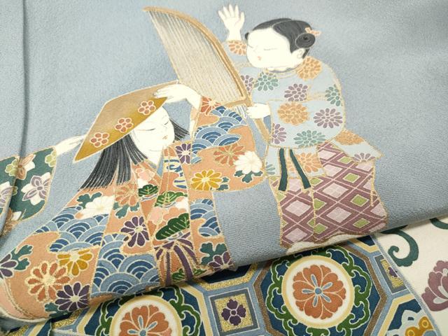 平和屋着物●訪問着 作家物 童子遊び 草花文 金彩 仮絵羽 正絹 逸品 未使用 CABH2527ut