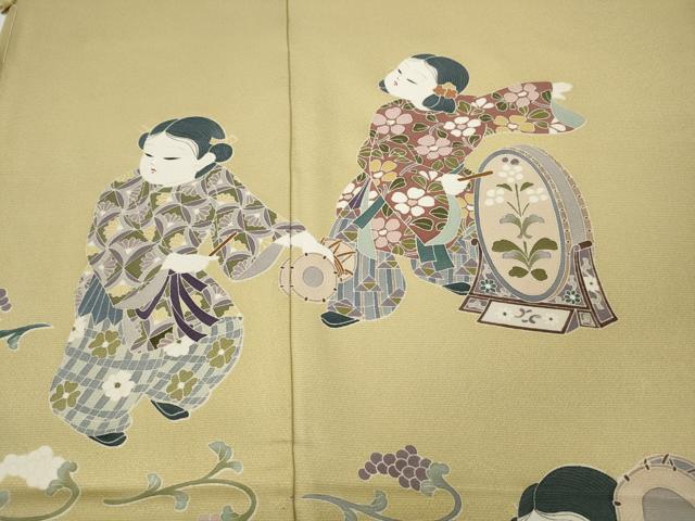 平和屋着物●色留訪問着 友禅 作家物 童子楽器花文 仮絵羽 正絹 逸品 未使用 CABH2528ut
