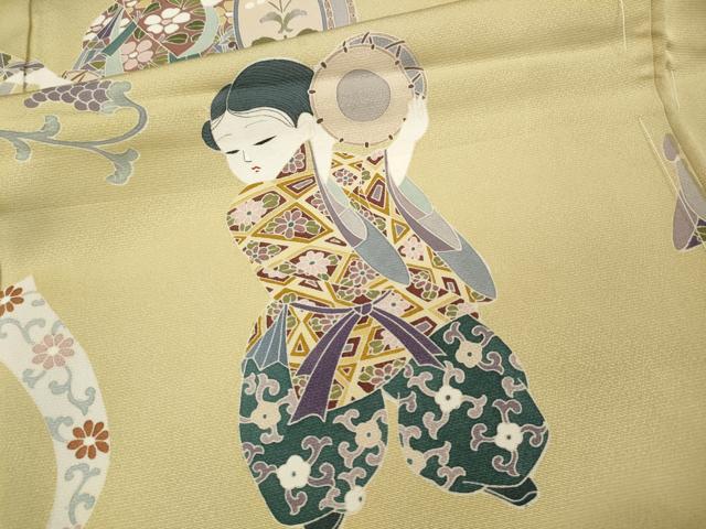 平和屋着物●色留訪問着 友禅 作家物 童子楽器花文 仮絵羽 正絹 逸品 未使用 CABH2528ut