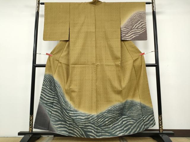 平和屋着物●訪問着 生紬 立波文 暈し染め 金彩 正絹 逸品 未使用 CABH2551ut