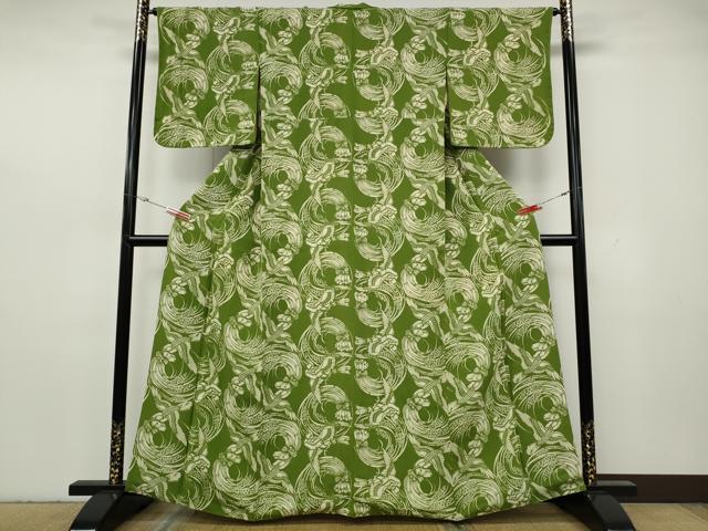 平和屋着物●上質な小紋 型染め 稲 雀 鬼しぼ縮緬 正絹 逸品 CABH2557ut
