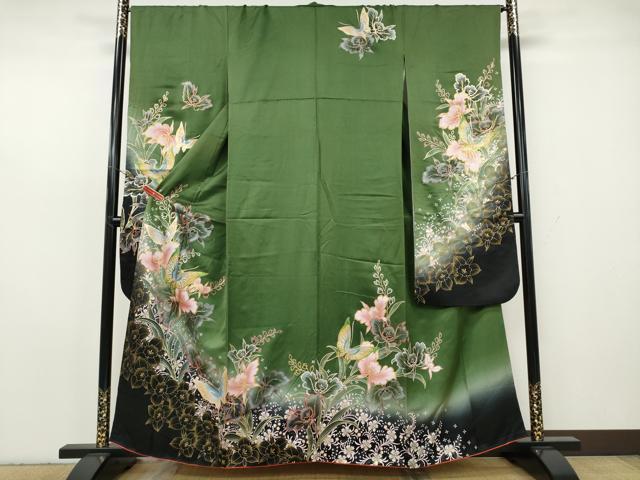 平和屋着物●豪華振袖 花蝶文 暈し染め 金彩 正絹 逸品 CABH2558ut