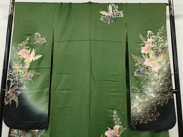 平和屋着物●豪華振袖 花蝶文 暈し染め 金彩 正絹 逸品 CABH2558ut
