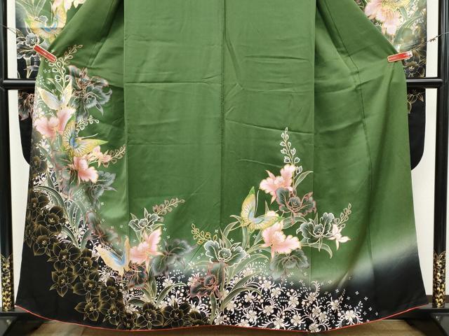 平和屋着物●豪華振袖 花蝶文 暈し染め 金彩 正絹 逸品 CABH2558ut