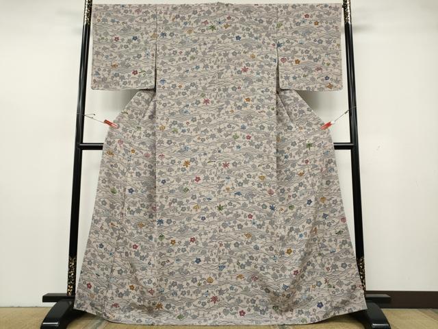 平和屋着物●上質な小紋 紅型 貝花文 鬼しぼ縮緬 正絹 逸品 CABH2562ut