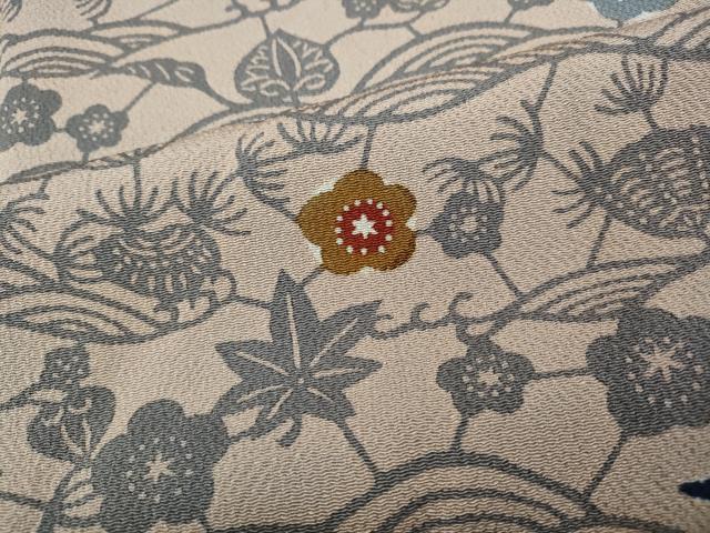 平和屋着物●上質な小紋 紅型 貝花文 鬼しぼ縮緬 正絹 逸品 CABH2562ut