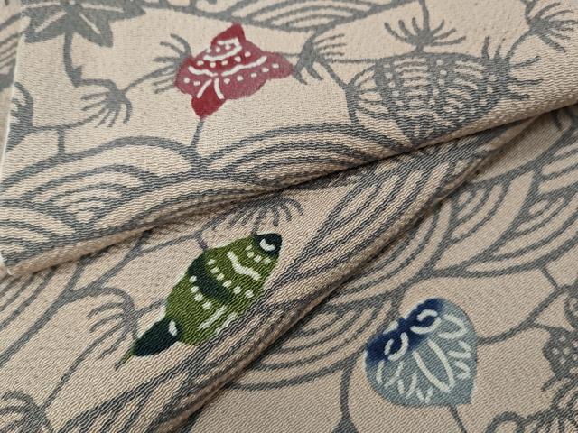平和屋着物●上質な小紋 紅型 貝花文 鬼しぼ縮緬 正絹 逸品 CABH2562ut