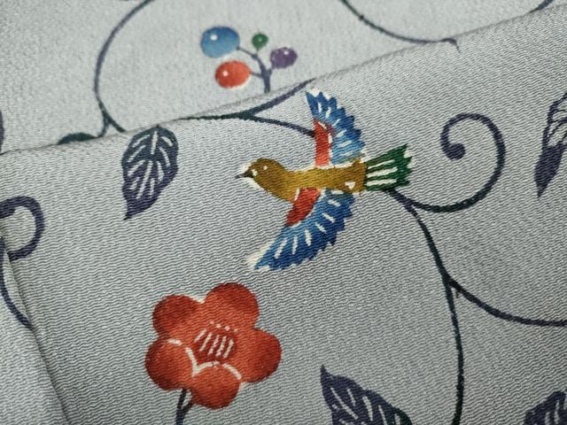 平和屋着物●上質な小紋 型染め 飛鳥花唐草舞蝶文 鬼しぼ縮緬 西武百貨店扱い 正絹 逸品 CABH2563ut