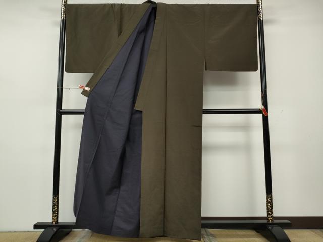 平和屋着物●男性 紬 アンサンブル 涅色 キングサイズ 正絹 逸品 CABH2599ut