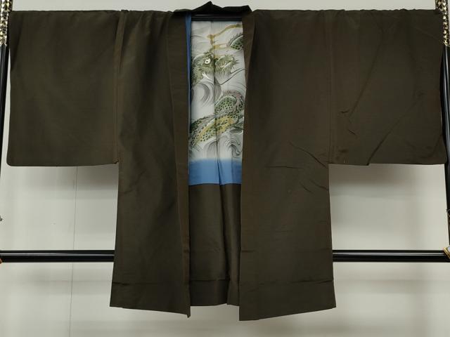 平和屋着物●男性 紬 アンサンブル 涅色 キングサイズ 正絹 逸品 CABH2599ut