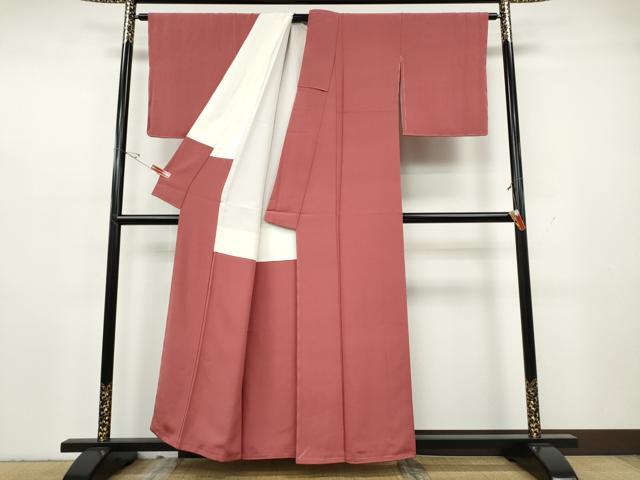 平和屋着物●本加賀友禅作家 成竹登茂男監修 色無地 加賀十彩染 甚三紅色 反端付き 正絹 逸品 CABH2609ut