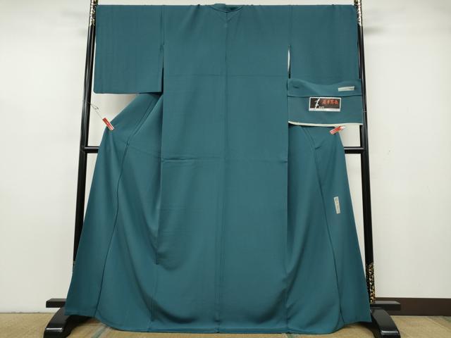 平和屋着物●染色作家 藤井霞岳 色無地 納戸色 証紙付き ロング丈 正絹 逸品 CABH2610ut