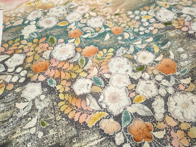 平和屋着物●豪華振袖・長襦袢セット 辻が花 暈し染め 銀通し地 正絹 逸品 CABH2617ut