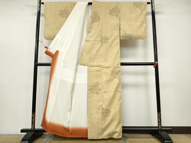 平和屋着物●本場結城紬 重要無形文化財 100亀甲 枝花文 飛び亀甲柄 正絹 逸品 CABH2621ut