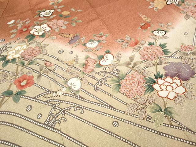 平和屋着物●訪問着 立波枝花文 暈し染め 金彩 正絹 逸品 CABH2622ut