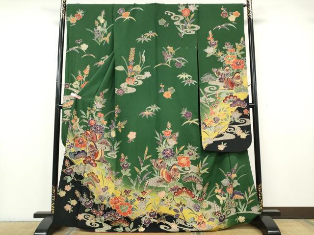 平和屋着物●豪華振袖 紅型 鴛鴦流水花文 暈し染め 正絹 逸品 CABH2630ut