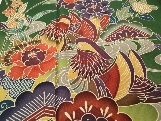 平和屋着物●豪華振袖 紅型 鴛鴦流水花文 暈し染め 正絹 逸品 CABH2630ut
