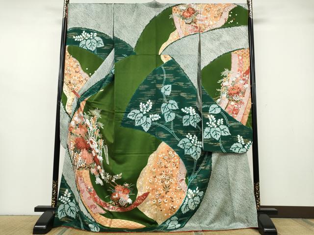 平和屋着物●豪華振袖 絞り 熨斗花車文 金彩 正絹 逸品 CABH2632ut