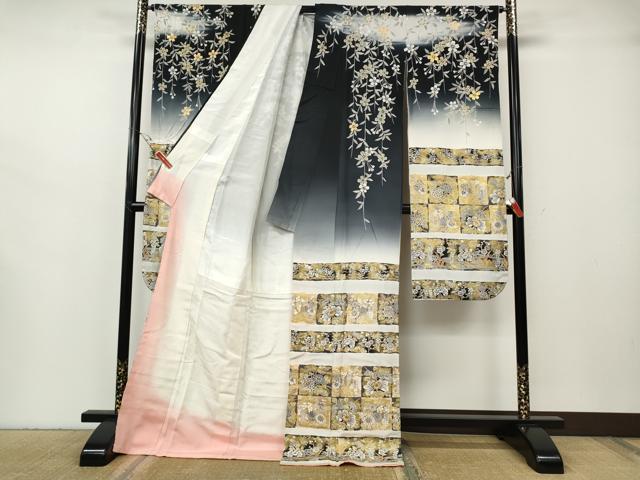 平和屋着物●豪華振袖 横段枝垂れ花文 暈し染め 金彩 正絹 逸品 CABH2633ut