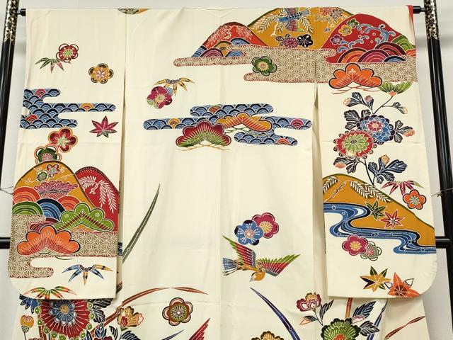 平和屋着物●豪華振袖 紅型 花鳥文 正絹 逸品 CABH2634ut
