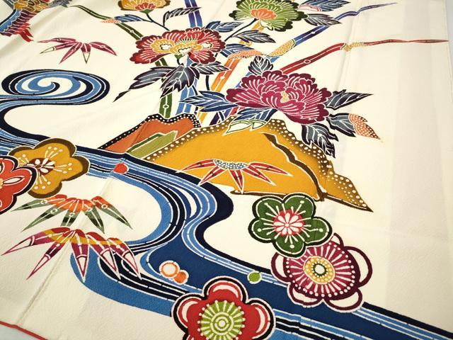 平和屋着物●豪華振袖 紅型 花鳥文 正絹 逸品 CABH2634ut