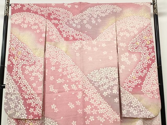 平和屋着物●豪華振袖 刺繍 エ霞舞花文 暈し染め 銀通し地 正絹 逸品 CABH2635ut