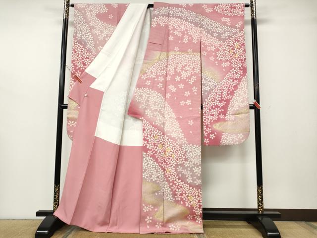 平和屋着物●豪華振袖 刺繍 エ霞舞花文 暈し染め 銀通し地 正絹 逸品 CABH2635ut