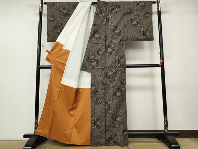 平和屋着物●本場大島紬 9マルキ 泥染め 亀甲花文 元一雄作 証紙付き 正絹 逸品 CABH2647ut