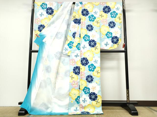 平和屋着物●小振袖 二尺袖 舞梅文 洗える着物 未使用 CABH2661ut