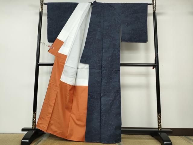 平和屋着物●結城紬 雲重ね源氏車花文 正絹 逸品 CABH2674ut
