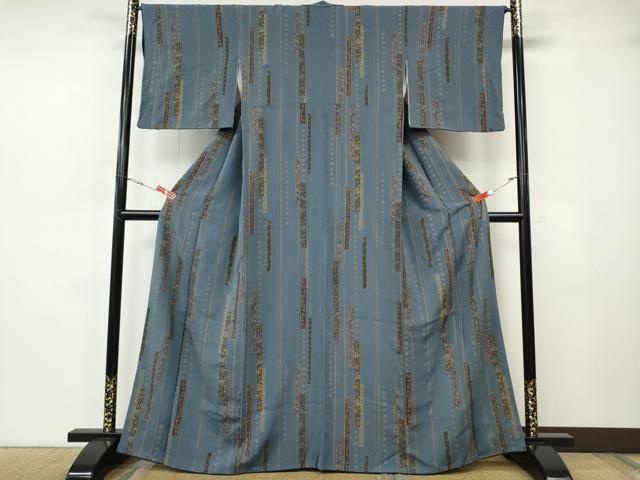 平和屋着物●上質な小紋 短冊重ね吉祥花文 金彩 鬼しぼ縮緬 正絹 逸品 CABH2679ut