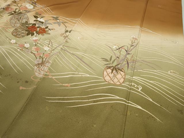 平和屋着物●訪問着 作家物 駒刺繍 立波花籠文 暈し染め 金彩 正絹 逸品 CABH2681ut