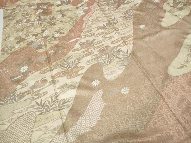 平和屋着物●訪問着 エ霞色紙鴛鴦花文 金彩 正絹 逸品 CABH2685ut