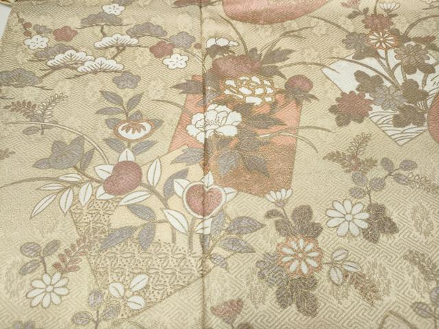 平和屋着物●訪問着 エ霞色紙鴛鴦花文 金彩 正絹 逸品 CABH2685ut
