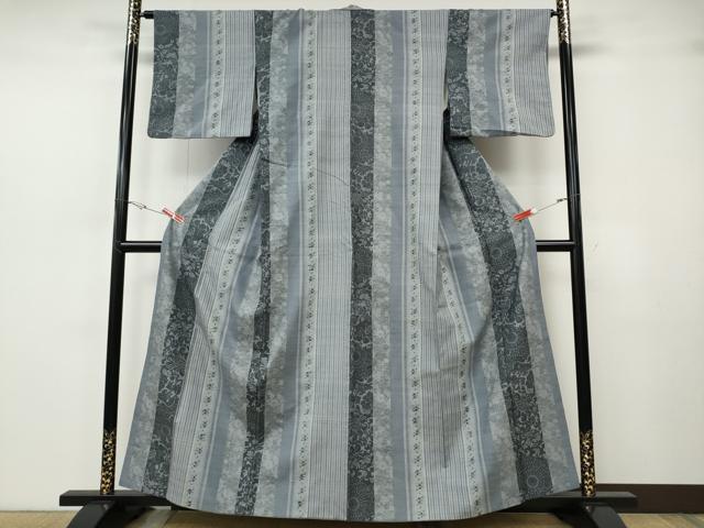 平和屋着物●上質な紬 型染め 吉祥花間道 正絹 逸品 CABH2690ut