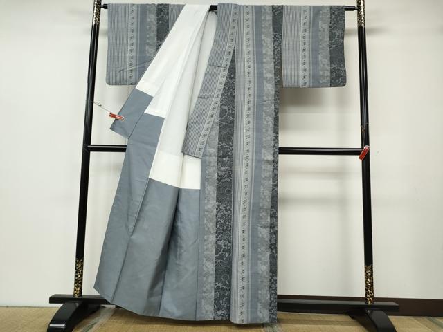 平和屋着物●上質な紬 型染め 吉祥花間道 正絹 逸品 CABH2690ut
