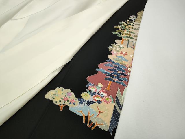 平和屋着物●本加賀友禅作家 寺井英世 黒留袖 立波人物船草花文 正絹 逸品 CABH2695ut