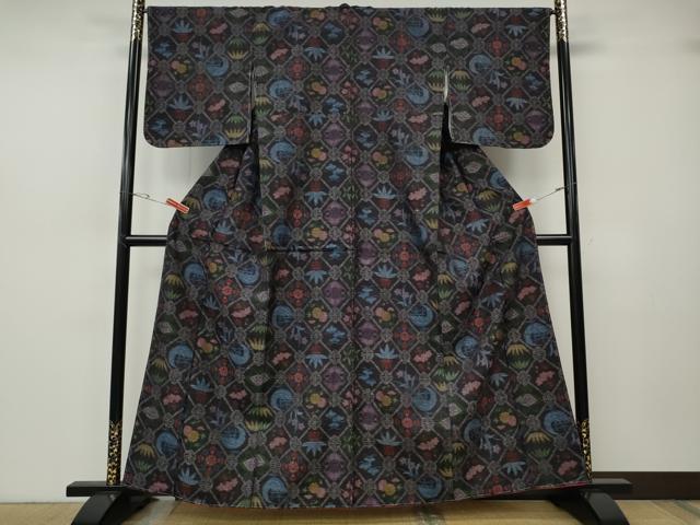 平和屋着物●上質な紬 天井草花文 正絹 逸品 CABH2696ut