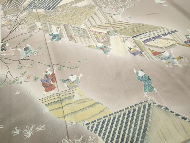 平和屋着物●訪問着 友禅 作家物 童子風景枝花文 暈し染め 正絹 逸品 CABH2700ut