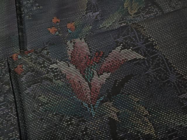 平和屋着物●本場大島紬 9マルキ 草花文 正絹 逸品 CABH2702ut
