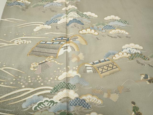 平和屋着物●豪華色留袖 駒刺繍 立波人物風景文 暈し染め 金彩 正絹 逸品 CABH2704ut