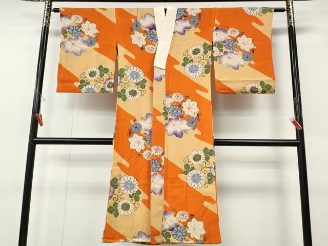平和屋着物●アンティーク 大正ロマン 長襦袢 袷 花唐草丸文 正絹 逸品 CABH2709ut