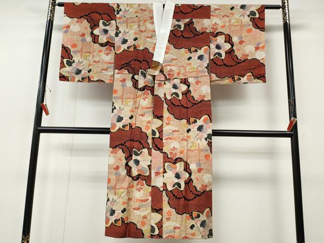平和屋着物●アンティーク 大正ロマン 長襦袢 単衣 草花文 正絹 逸品 CABH2710ut