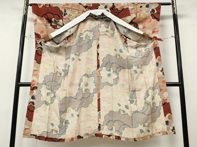 平和屋着物●アンティーク 大正ロマン 長襦袢 単衣 草花文 正絹 逸品 CABH2710ut