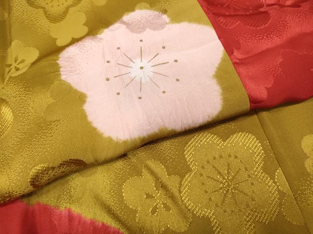 平和屋着物●振袖用長襦袢 袷 絞り 舞梅文 金彩 半衿刺繍 正絹 逸品 CABH2713ut