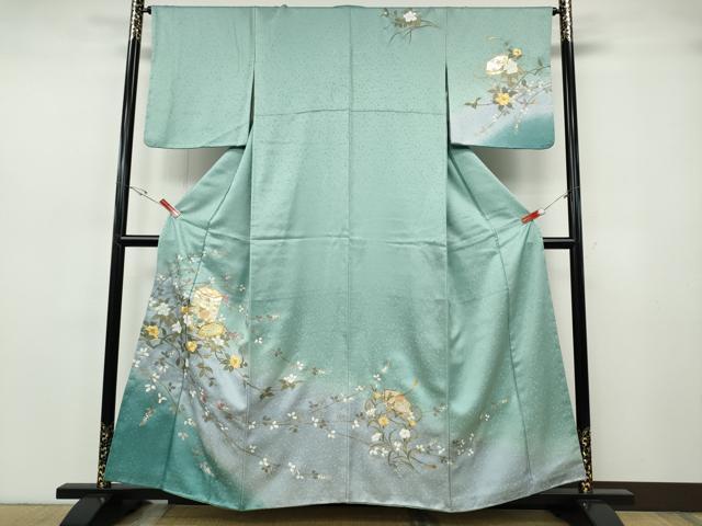平和屋着物●訪問着 駒刺繍 貝桶枝花文 暈し染め 金彩 正絹 逸品 CABH2719ut