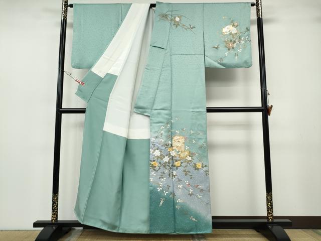 平和屋着物●訪問着 駒刺繍 貝桶枝花文 暈し染め 金彩 正絹 逸品 CABH2719ut