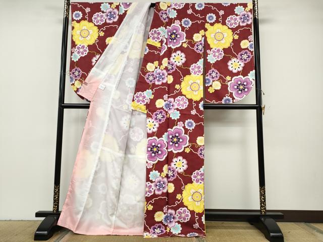 平和屋着物●小振袖 二尺袖 雪輪舞花文 洗える着物 未使用 CABH2727ut
